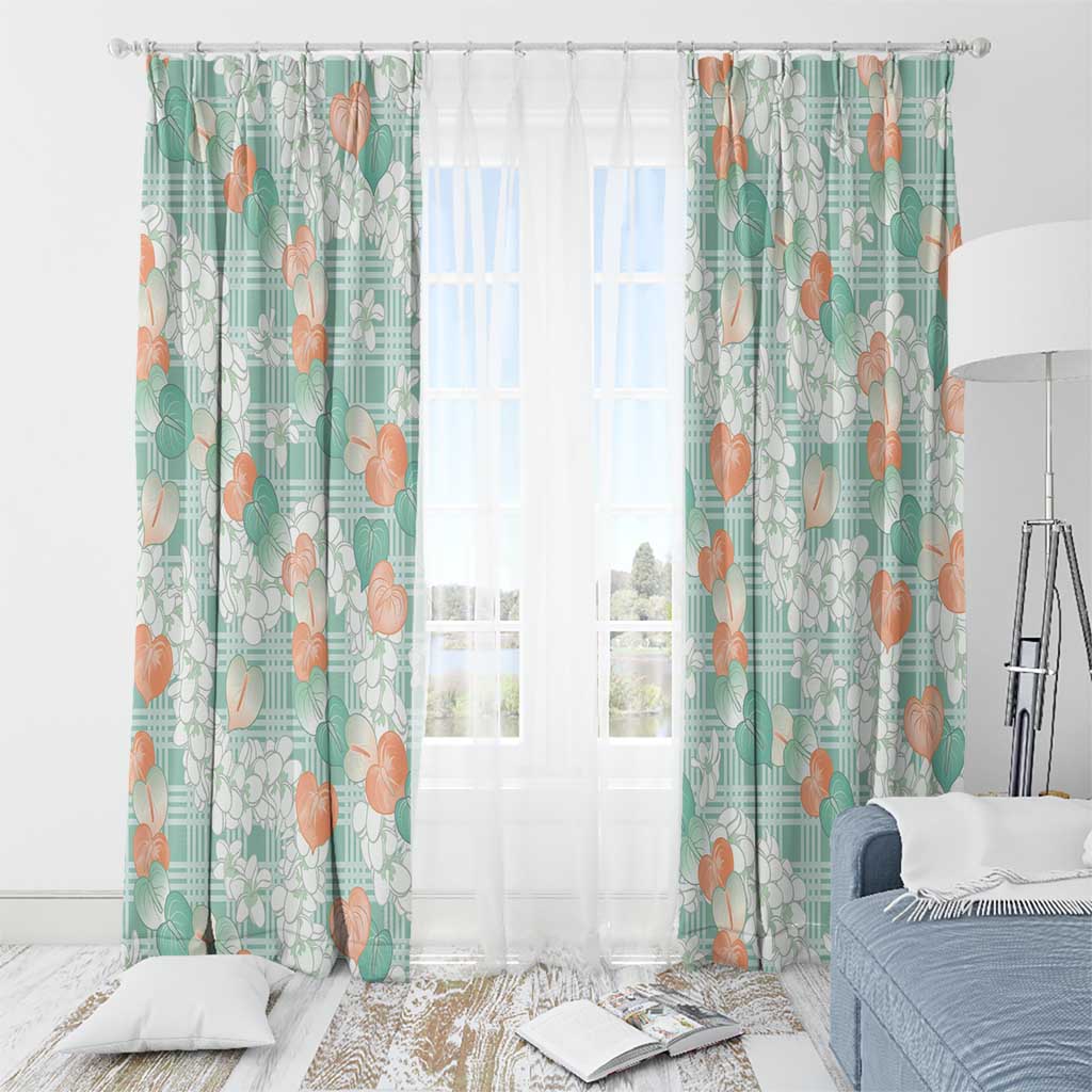 Anthurium Plumeria Lei Pastel Window Curtain Teal Hawaiian Splendid Palaka LT01 - Polynesian Pride
