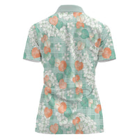 Anthurium Plumeria Lei Pastel Women Polo Shirt Teal Hawaiian Splendid Palaka