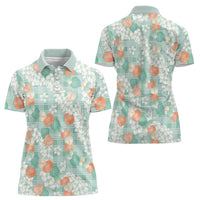 Anthurium Plumeria Lei Pastel Women Polo Shirt Teal Hawaiian Splendid Palaka