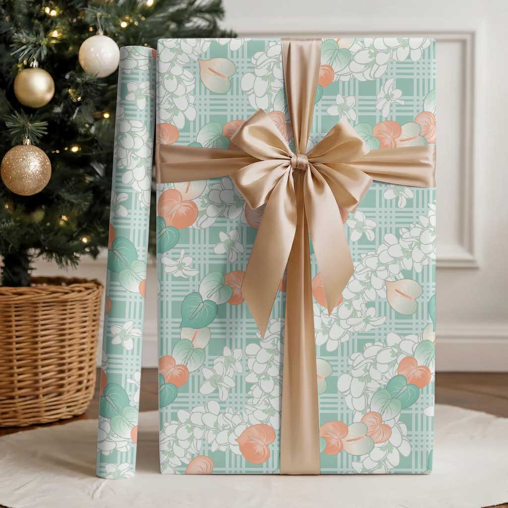 Anthurium Plumeria Lei Pastel Wrapping Paper Teal Hawaiian Splendid Palaka LT01 - Polynesian Pride
