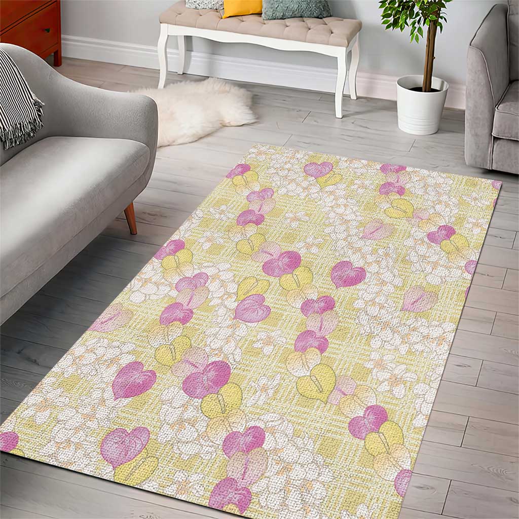 Anthurium Plumeria Lei Pastel Area Rug Yellow Hawaiian Splendid Palaka LT01 - Polynesian Pride