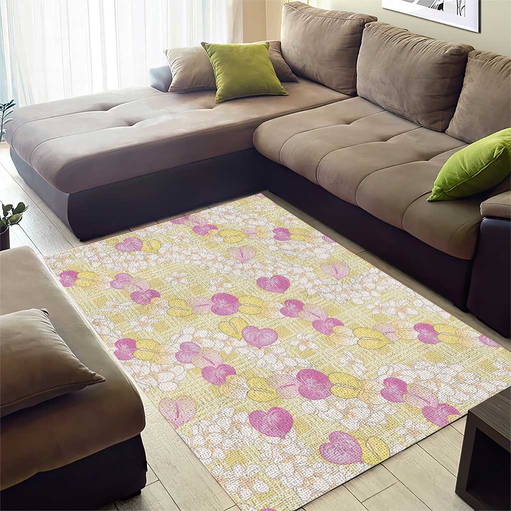 Anthurium Plumeria Lei Pastel Area Rug Yellow Hawaiian Splendid Palaka LT01 - Polynesian Pride