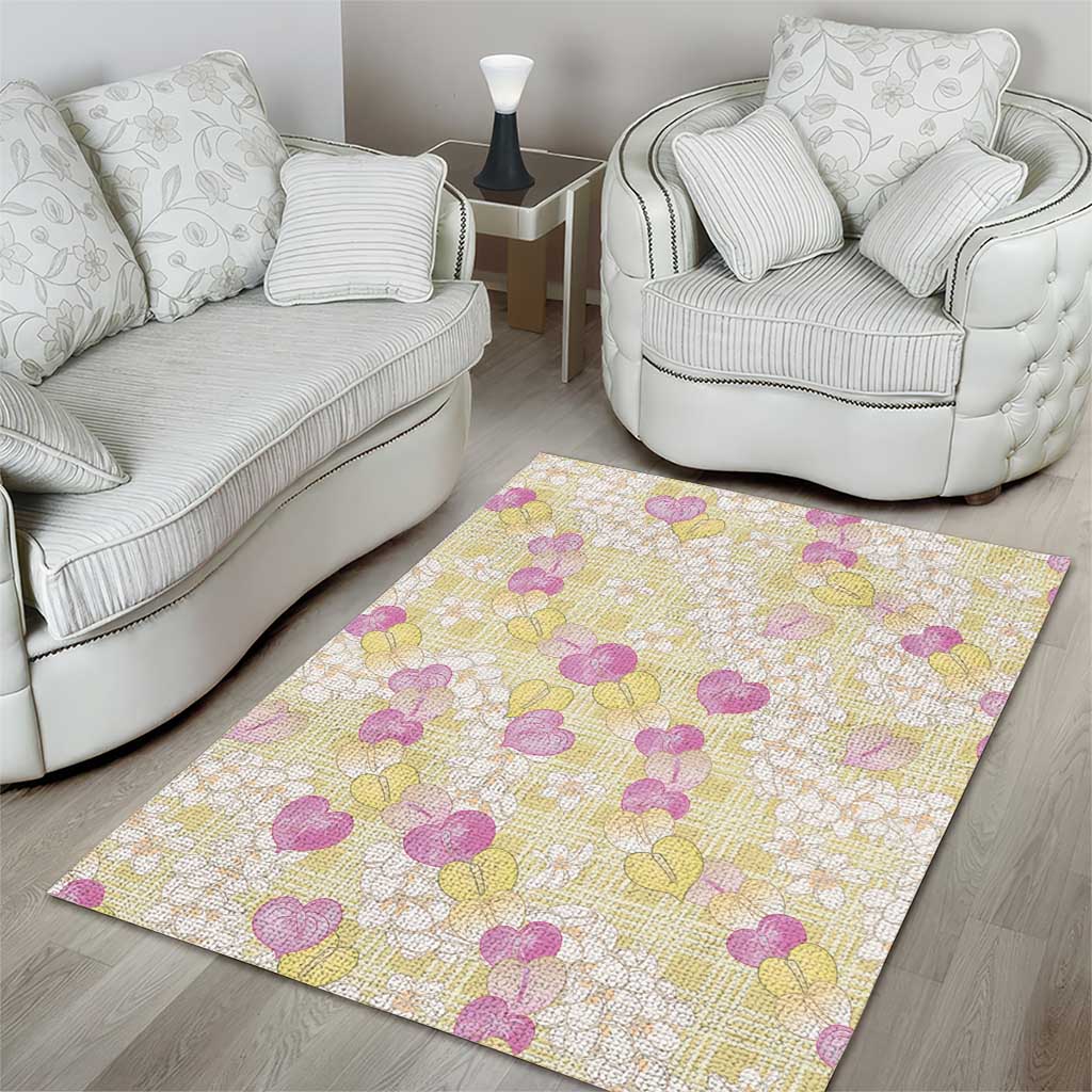 Anthurium Plumeria Lei Pastel Area Rug Yellow Hawaiian Splendid Palaka LT01 - Polynesian Pride