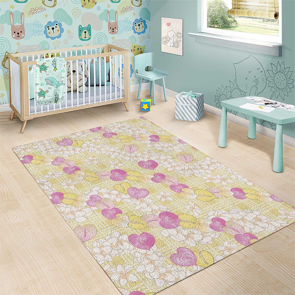 Anthurium Plumeria Lei Pastel Area Rug Yellow Hawaiian Splendid Palaka LT01 - Polynesian Pride