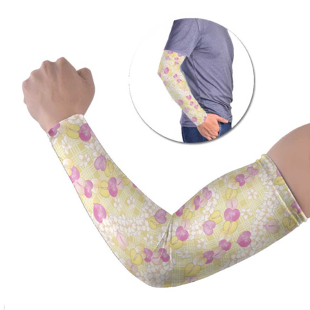 Anthurium Plumeria Lei Pastel Arm Sleeves Yellow Hawaiian Splendid Palaka LT01 Set of 2 Yellow - Polynesian Pride