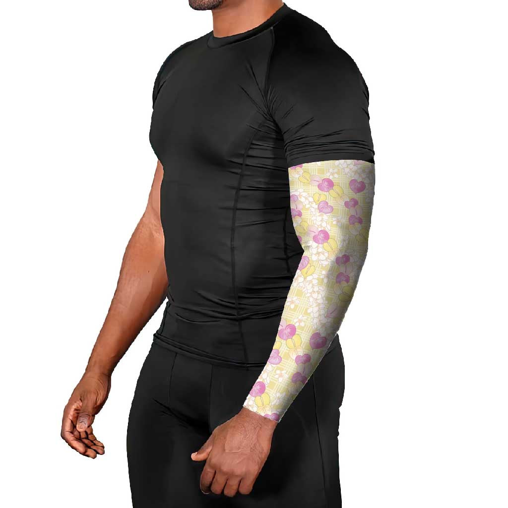 Anthurium Plumeria Lei Pastel Arm Sleeves Yellow Hawaiian Splendid Palaka LT01 - Polynesian Pride