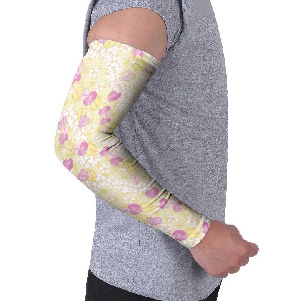 Anthurium Plumeria Lei Pastel Arm Sleeves Yellow Hawaiian Splendid Palaka LT01 - Polynesian Pride