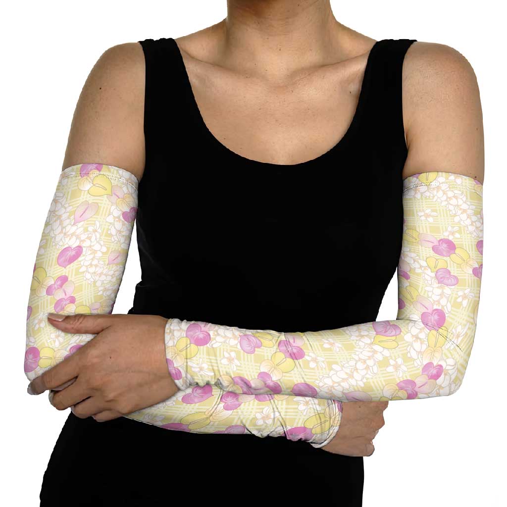 Anthurium Plumeria Lei Pastel Arm Sleeves Yellow Hawaiian Splendid Palaka LT01 - Polynesian Pride