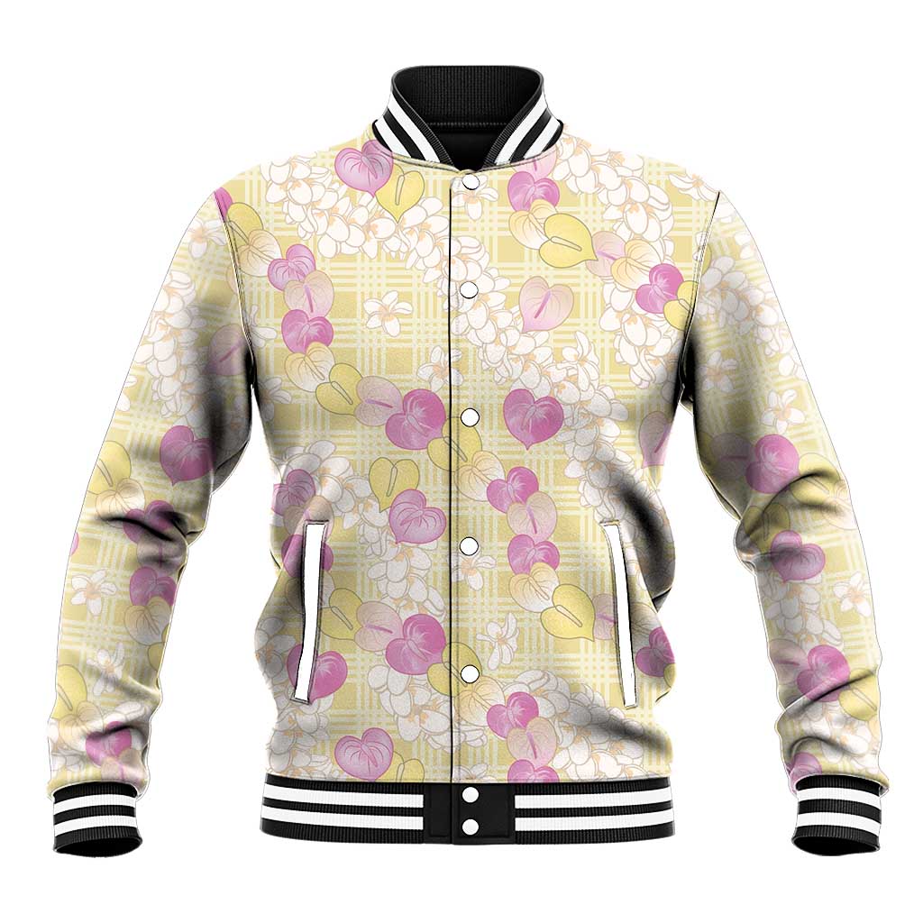 Anthurium Plumeria Lei Pastel Baseball Jacket Yellow Hawaiian Splendid Palaka