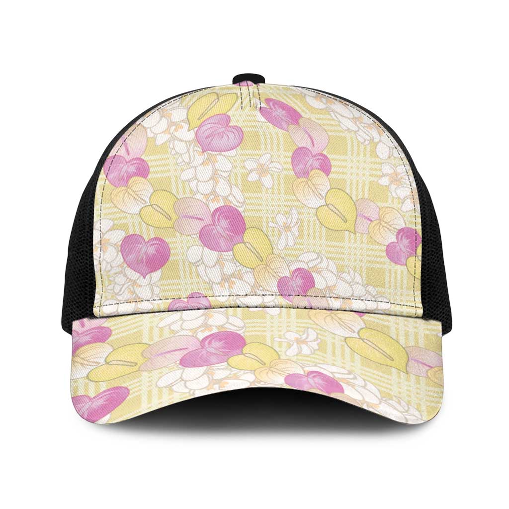 Anthurium Plumeria Lei Pastel Baseball Net Cap Yellow Hawaiian Splendid Palaka