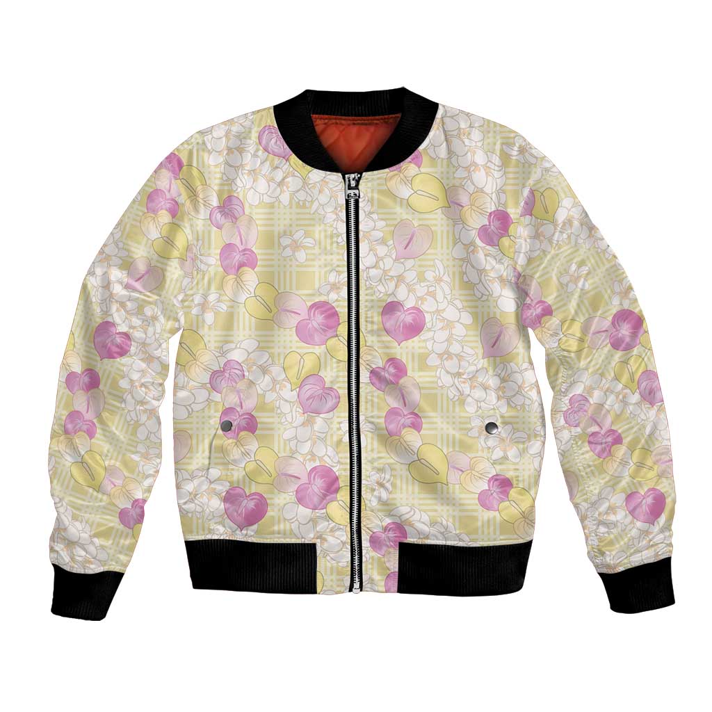 Anthurium Plumeria Lei Pastel Bomber Jacket Yellow Hawaiian Splendid Palaka