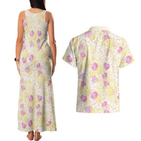 Anthurium Plumeria Lei Pastel Couples Matching Tank Maxi Dress and Hawaiian Shirt Yellow Hawaiian Splendid Palaka