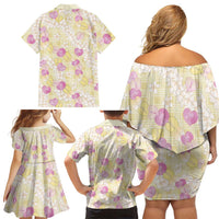 Anthurium Plumeria Lei Pastel Family Matching Off Shoulder Short Dress and Hawaiian Shirt Yellow Hawaiian Splendid Palaka