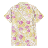 Anthurium Plumeria Lei Pastel Family Matching Off Shoulder Short Dress and Hawaiian Shirt Yellow Hawaiian Splendid Palaka