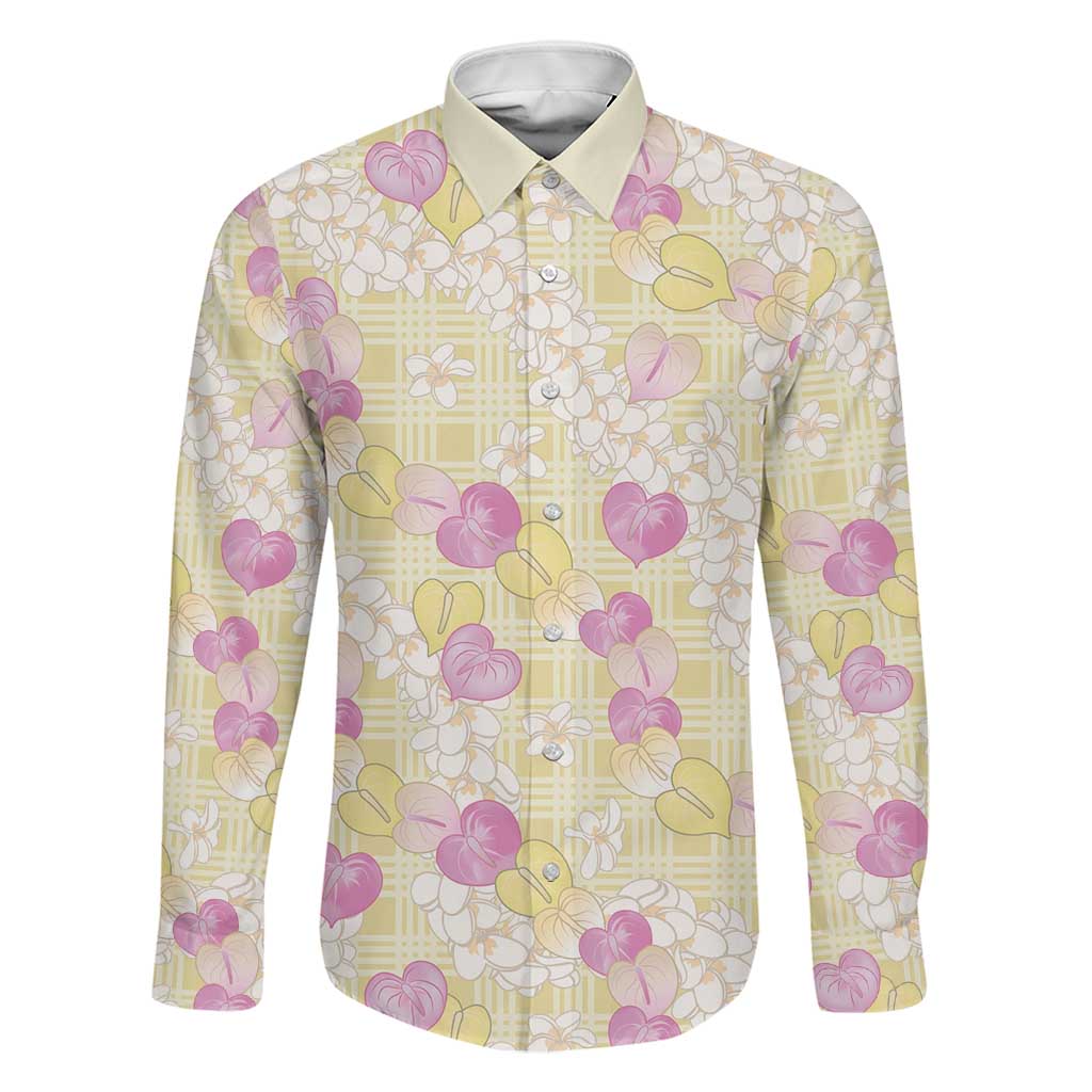 Anthurium Plumeria Lei Pastel Family Matching Off Shoulder Short Dress and Hawaiian Shirt Yellow Hawaiian Splendid Palaka