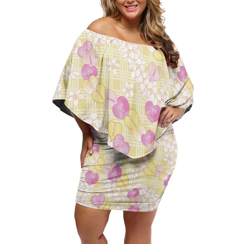 Anthurium Plumeria Lei Pastel Family Matching Off Shoulder Short Dress and Hawaiian Shirt Yellow Hawaiian Splendid Palaka