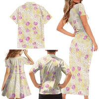 Anthurium Plumeria Lei Pastel Family Matching Short Sleeve Bodycon Dress and Hawaiian Shirt Yellow Hawaiian Splendid Palaka