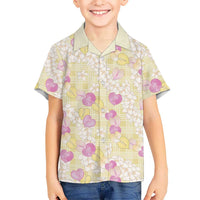 Anthurium Plumeria Lei Pastel Family Matching Short Sleeve Bodycon Dress and Hawaiian Shirt Yellow Hawaiian Splendid Palaka