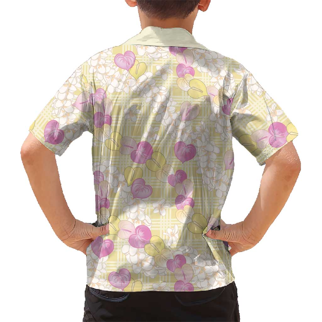 Anthurium Plumeria Lei Pastel Family Matching Summer Maxi Dress and Hawaiian Shirt Yellow Hawaiian Splendid Palaka