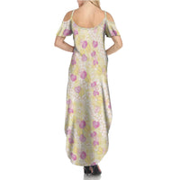 Anthurium Plumeria Lei Pastel Family Matching Summer Maxi Dress and Hawaiian Shirt Yellow Hawaiian Splendid Palaka