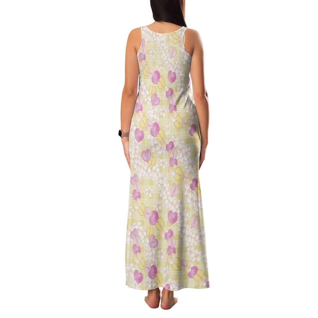 Anthurium Plumeria Lei Pastel Family Matching Tank Maxi Dress and Hawaiian Shirt Yellow Hawaiian Splendid Palaka