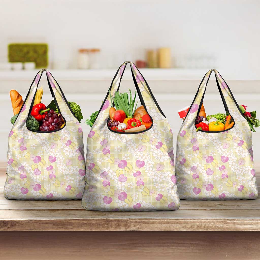 Anthurium Plumeria Lei Pastel Grocery Bag Yellow Hawaiian Splendid Palaka LT01 3-pack One Size Yellow - Polynesian Pride