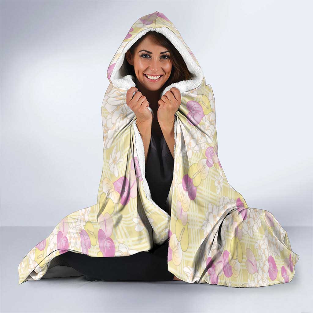 Anthurium Plumeria Lei Pastel Hooded Blanket Yellow Hawaiian Splendid Palaka