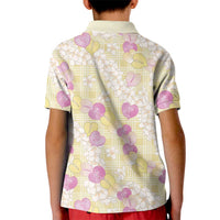 Anthurium Plumeria Lei Pastel Kid Polo Shirt Yellow Hawaiian Splendid Palaka