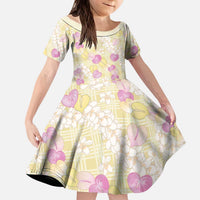 Anthurium Plumeria Lei Pastel Kid Short Sleeve Dress Yellow Hawaiian Splendid Palaka