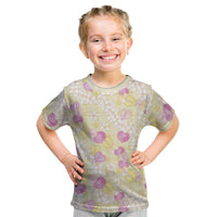 Anthurium Plumeria Lei Pastel Kid T Shirt Yellow Hawaiian Splendid Palaka LT01 Yellow - Polynesian Pride
