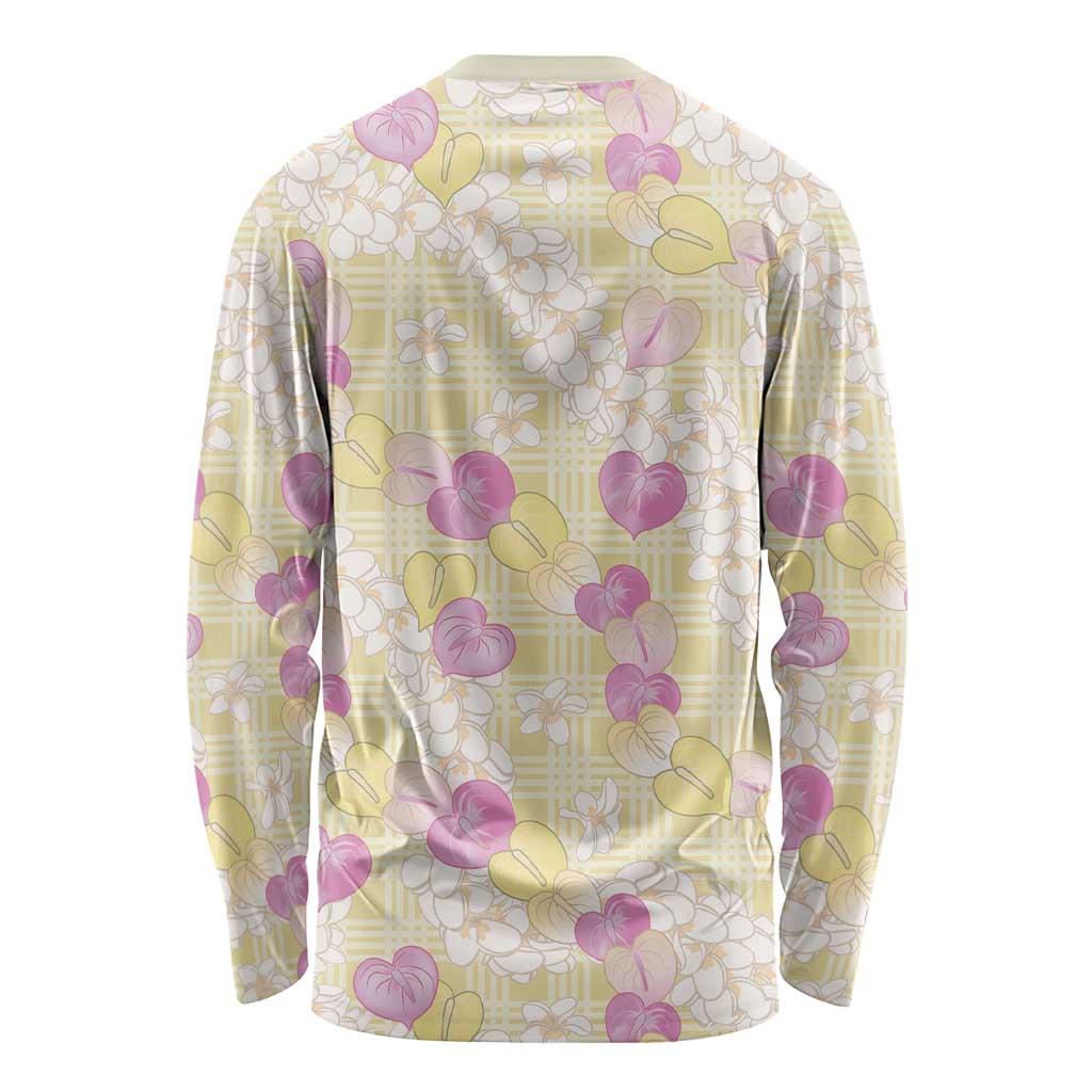 Anthurium Plumeria Lei Pastel Long Sleeve Shirt Yellow Hawaiian Splendid Palaka