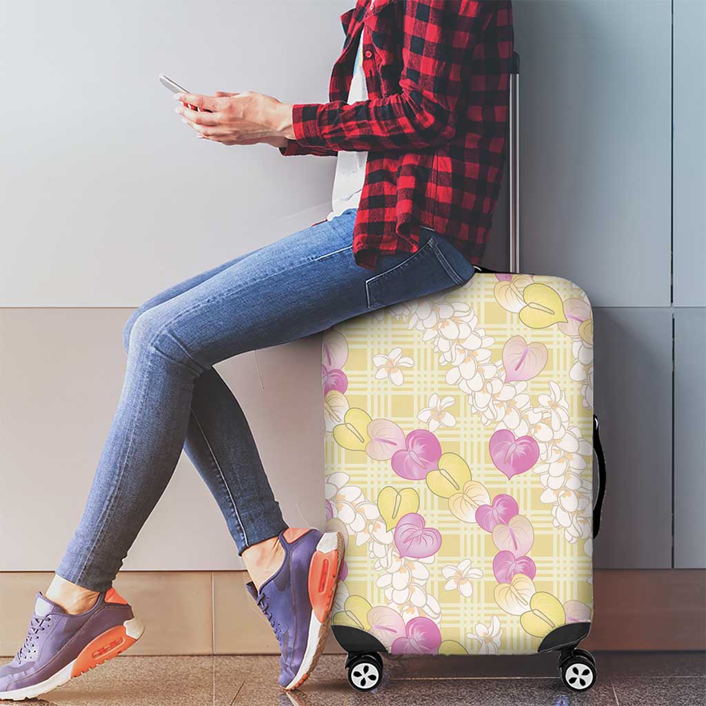 Anthurium Plumeria Lei Pastel Luggage Cover Yellow Hawaiian Splendid Palaka