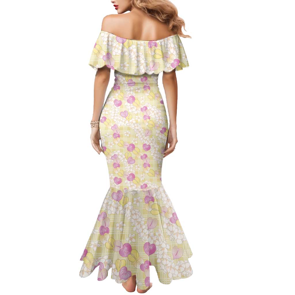 Anthurium Plumeria Lei Pastel Mermaid Dress Yellow Hawaiian Splendid Palaka