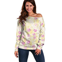 Anthurium Plumeria Lei Pastel Off Shoulder Sweater Yellow Hawaiian Splendid Palaka LT01 Women Yellow - Polynesian Pride