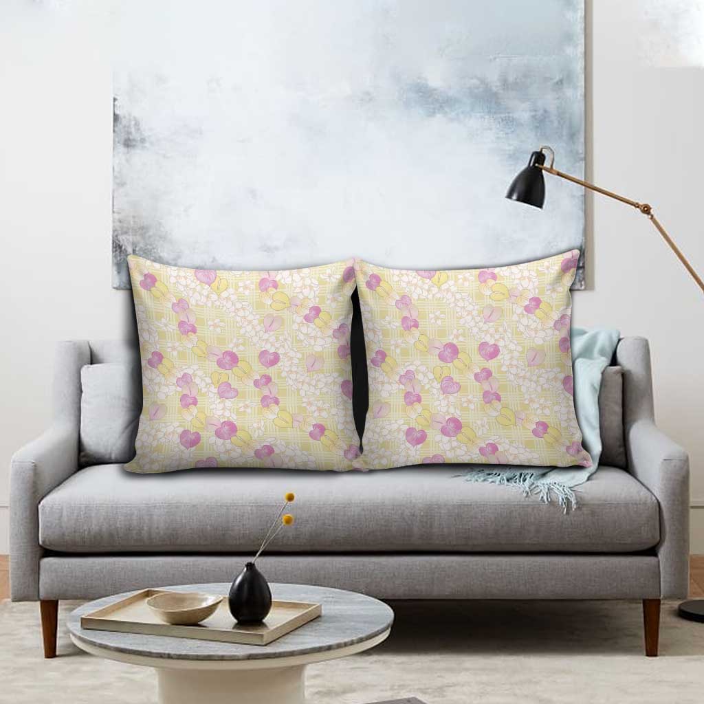 Anthurium Plumeria Lei Pastel Pillow Cover Yellow Hawaiian Splendid Palaka LT01 - Polynesian Pride