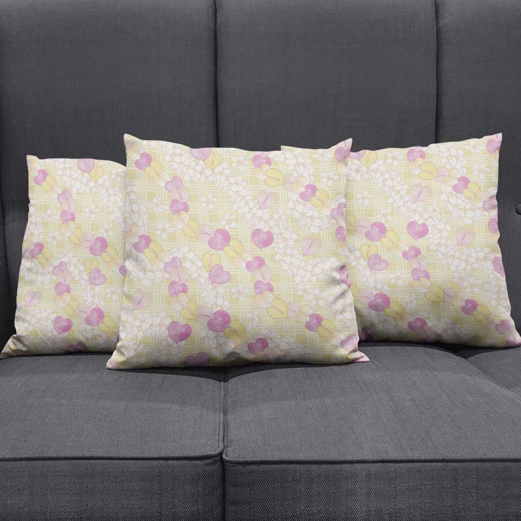 Anthurium Plumeria Lei Pastel Pillow Cover Yellow Hawaiian Splendid Palaka LT01 - Polynesian Pride