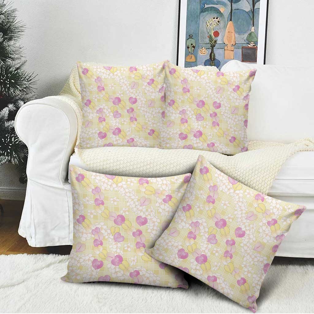Anthurium Plumeria Lei Pastel Pillow Cover Yellow Hawaiian Splendid Palaka LT01 - Polynesian Pride
