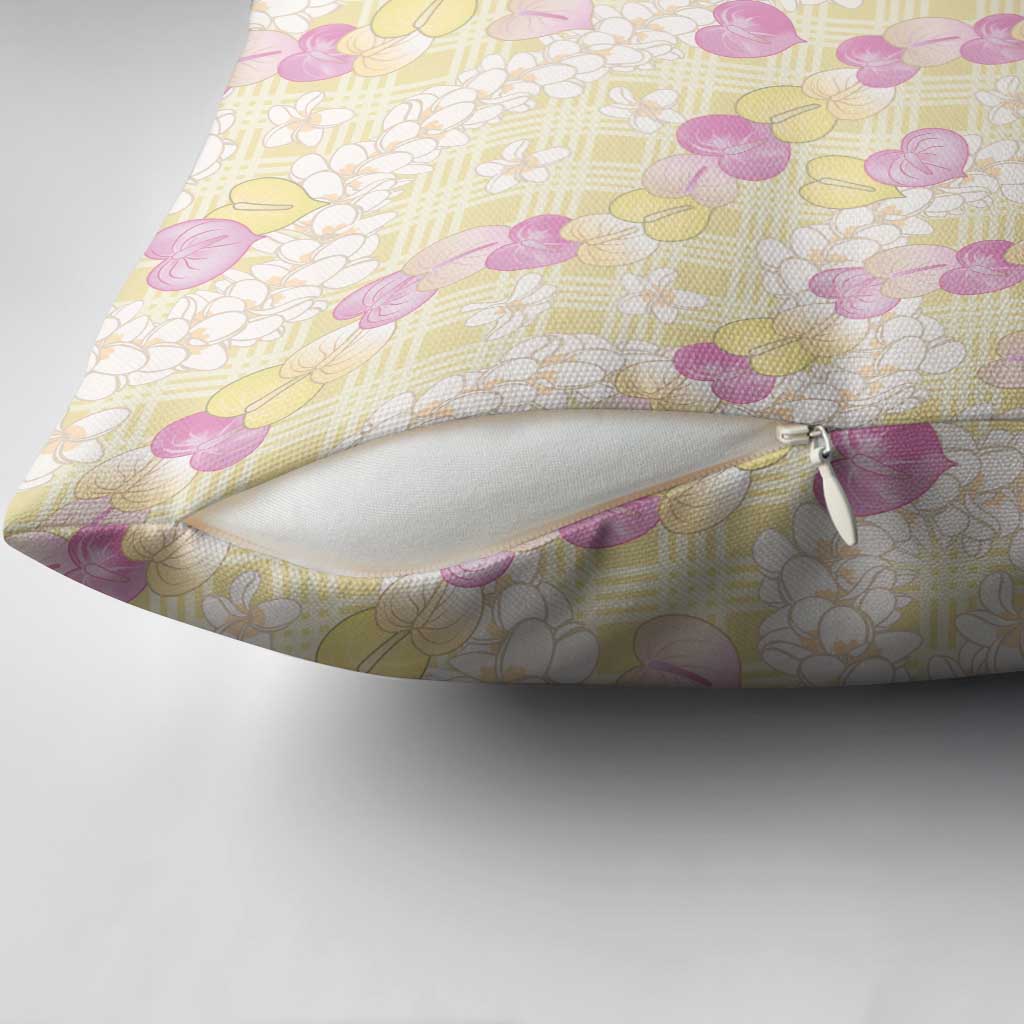 Anthurium Plumeria Lei Pastel Pillow Cover Yellow Hawaiian Splendid Palaka LT01 - Polynesian Pride