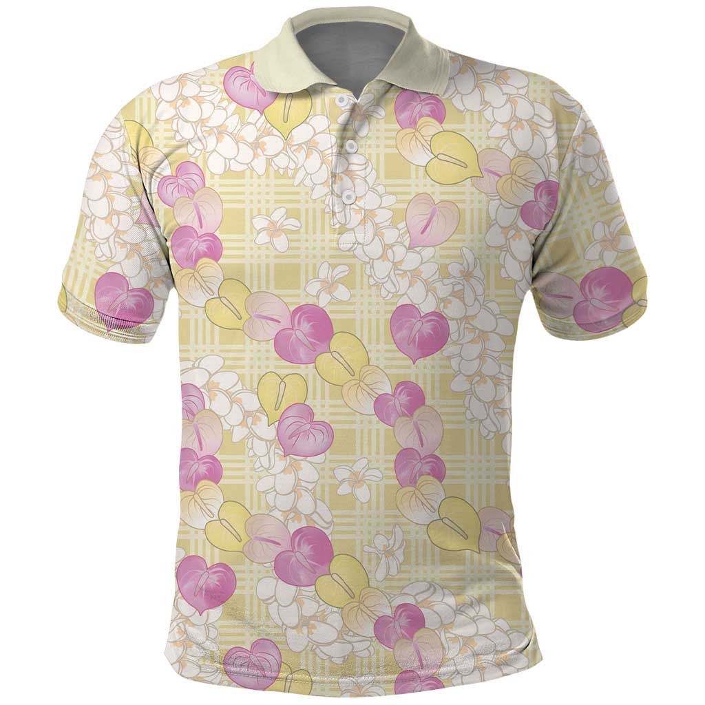 Anthurium Plumeria Lei Pastel Polo Shirt Yellow Hawaiian Splendid Palaka LT01 Yellow - Polynesian Pride