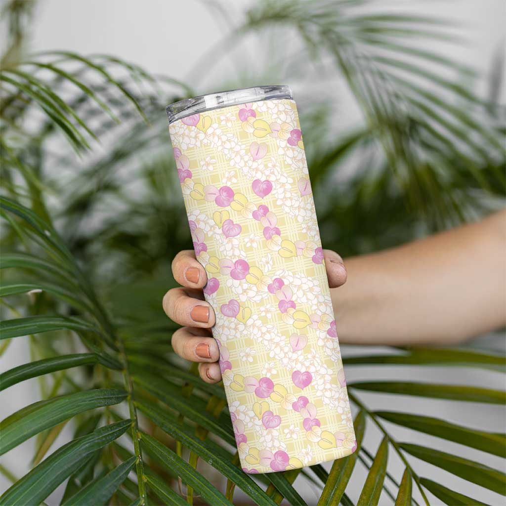 Anthurium Plumeria Lei Pastel Skinny Tumbler Yellow Hawaiian Splendid Palaka