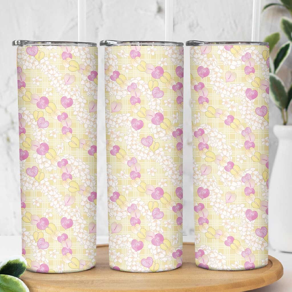Anthurium Plumeria Lei Pastel Skinny Tumbler Yellow Hawaiian Splendid Palaka