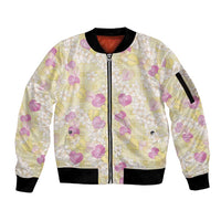 Anthurium Plumeria Lei Pastel Sleeve Zip Bomber Jacket Yellow Hawaiian Splendid Palaka LT01 Unisex Yellow - Polynesian Pride