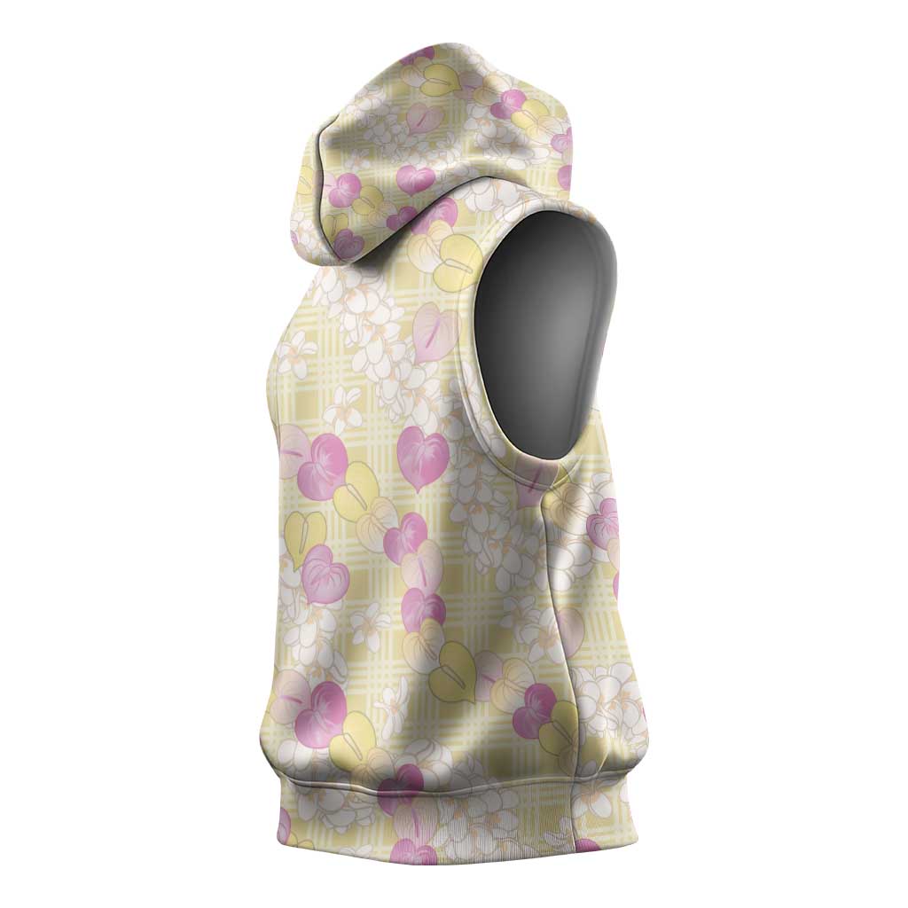 Anthurium Plumeria Lei Pastel Sleeveless Hoodie Yellow Hawaiian Splendid Palaka