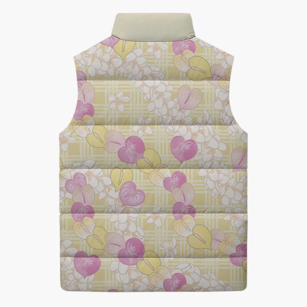 Anthurium Plumeria Lei Pastel Sleeveless Puffer Jacket Yellow Hawaiian Splendid Palaka LT01 - Polynesian Pride
