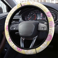 Anthurium Plumeria Lei Pastel Steering Wheel Cover Yellow Hawaiian Splendid Palaka LT01 - Polynesian Pride