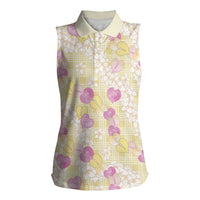 Anthurium Plumeria Lei Pastel Women Sleeveless Polo Shirt Yellow Hawaiian Splendid Palaka