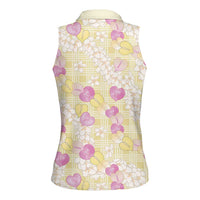 Anthurium Plumeria Lei Pastel Women Sleeveless Polo Shirt Yellow Hawaiian Splendid Palaka