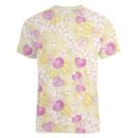 Anthurium Plumeria Lei Pastel Women V-Neck T-Shirt Yellow Hawaiian Splendid Palaka