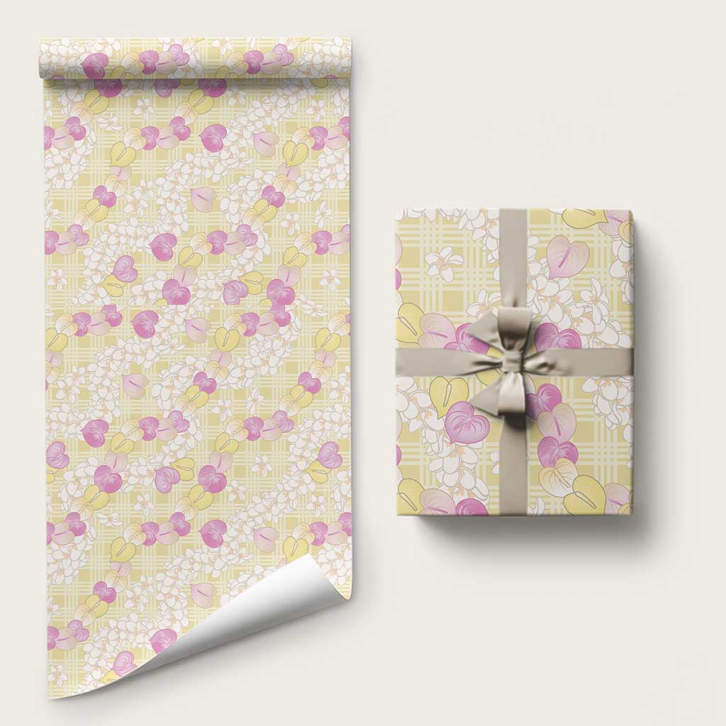 Anthurium Plumeria Lei Pastel Wrapping Paper Yellow Hawaiian Splendid Palaka LT01 58" × 23" Yellow - Polynesian Pride