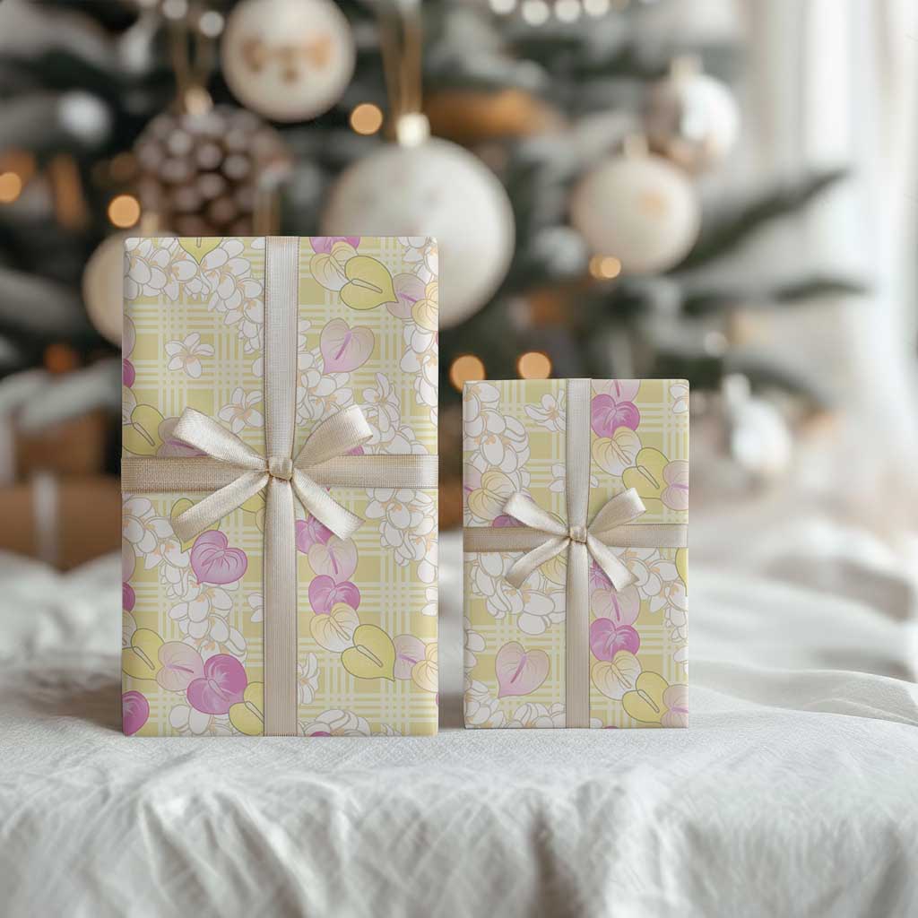 Anthurium Plumeria Lei Pastel Wrapping Paper Yellow Hawaiian Splendid Palaka LT01 - Polynesian Pride